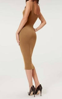 GOOD AMERICAN Scoop Neck Midi Dress in sepia - women's dress - detail view
