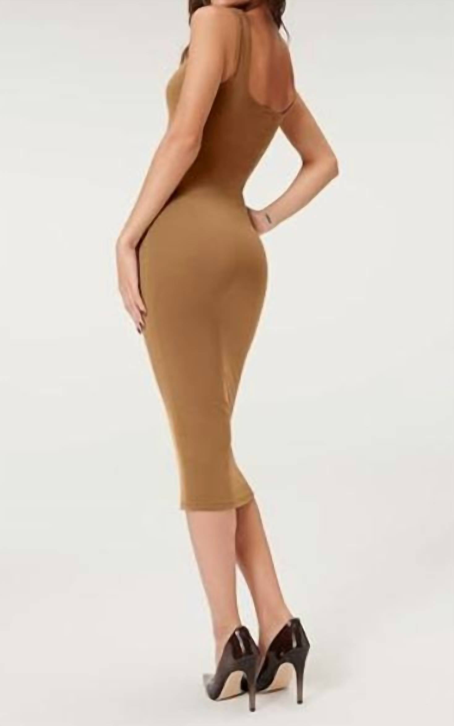 GOOD AMERICAN Scoop Neck Midi Dress in sepia - women's dress - detail view