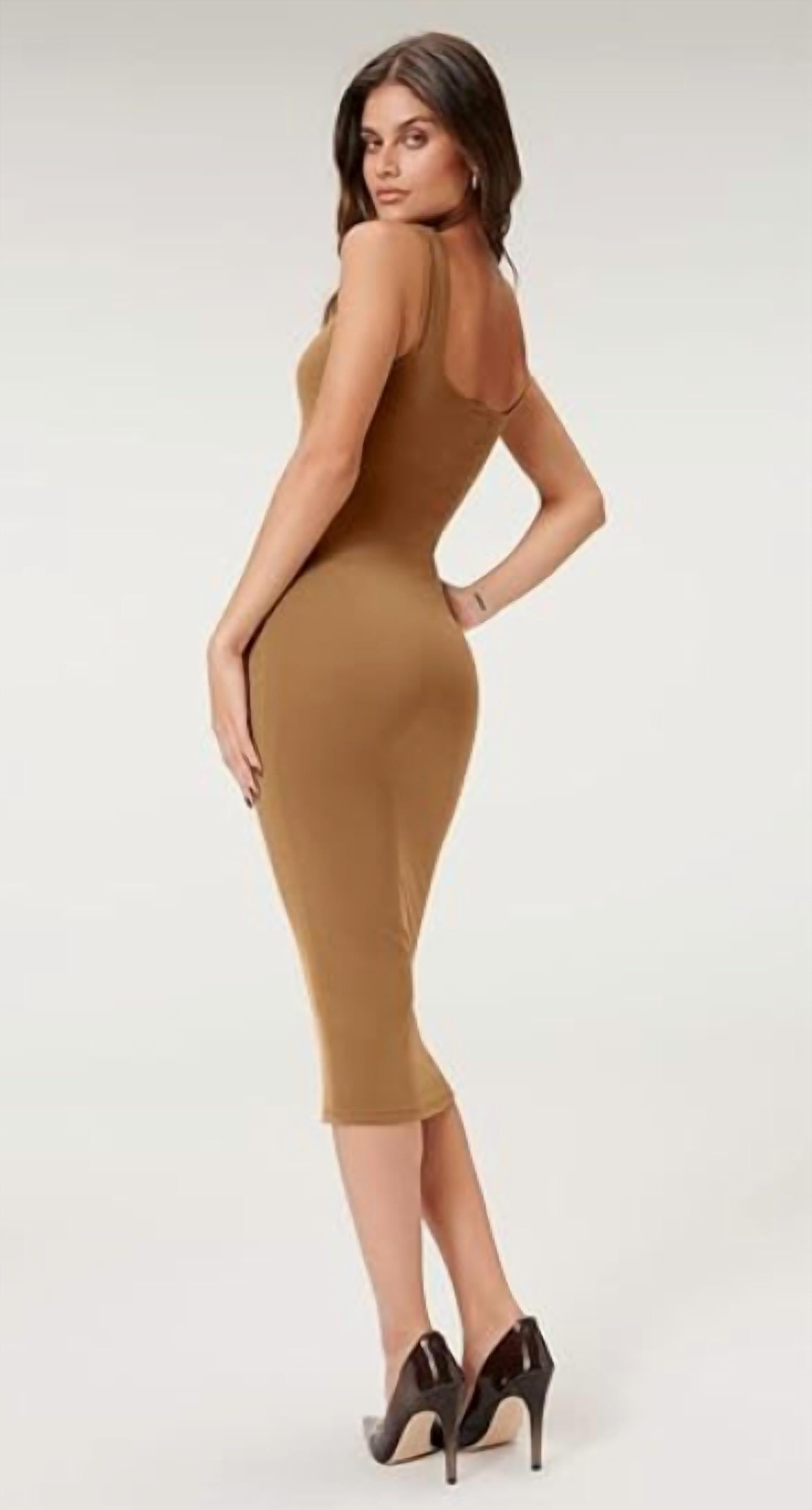 GOOD AMERICAN Scoop Neck Midi Dress in sepia - women's dress - alternate view