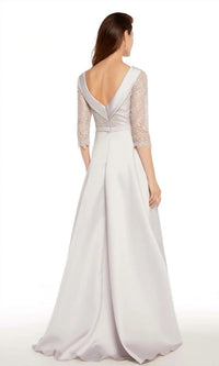 ALYCE PARIS Shimmering Sequin Boatneck Lace Gown in silver - women's dress - detail view