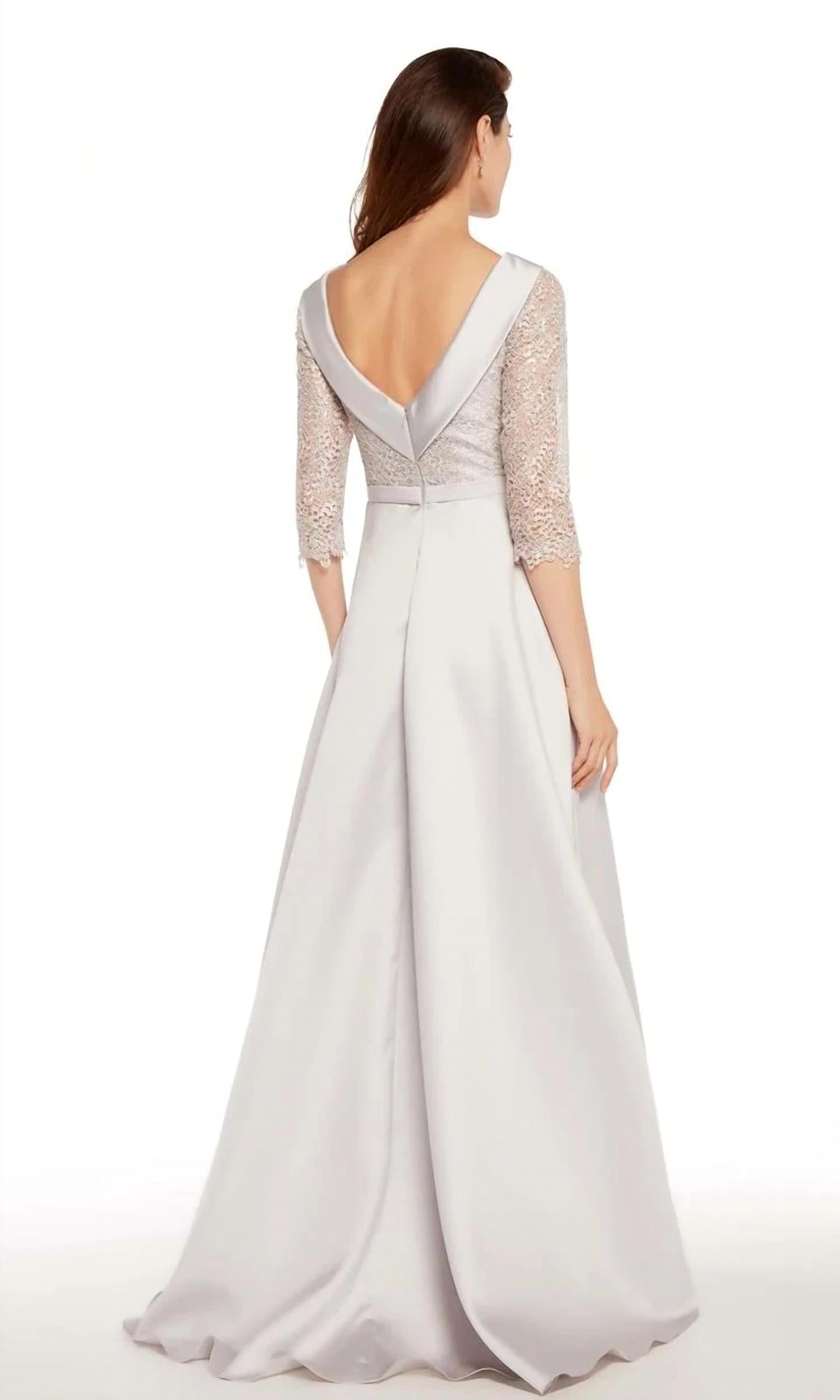 ALYCE PARIS Shimmering Sequin Boatneck Lace Gown in silver - women's dress - detail view