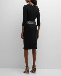 Teri Jon - Faux Leather Trim Crepe Dress