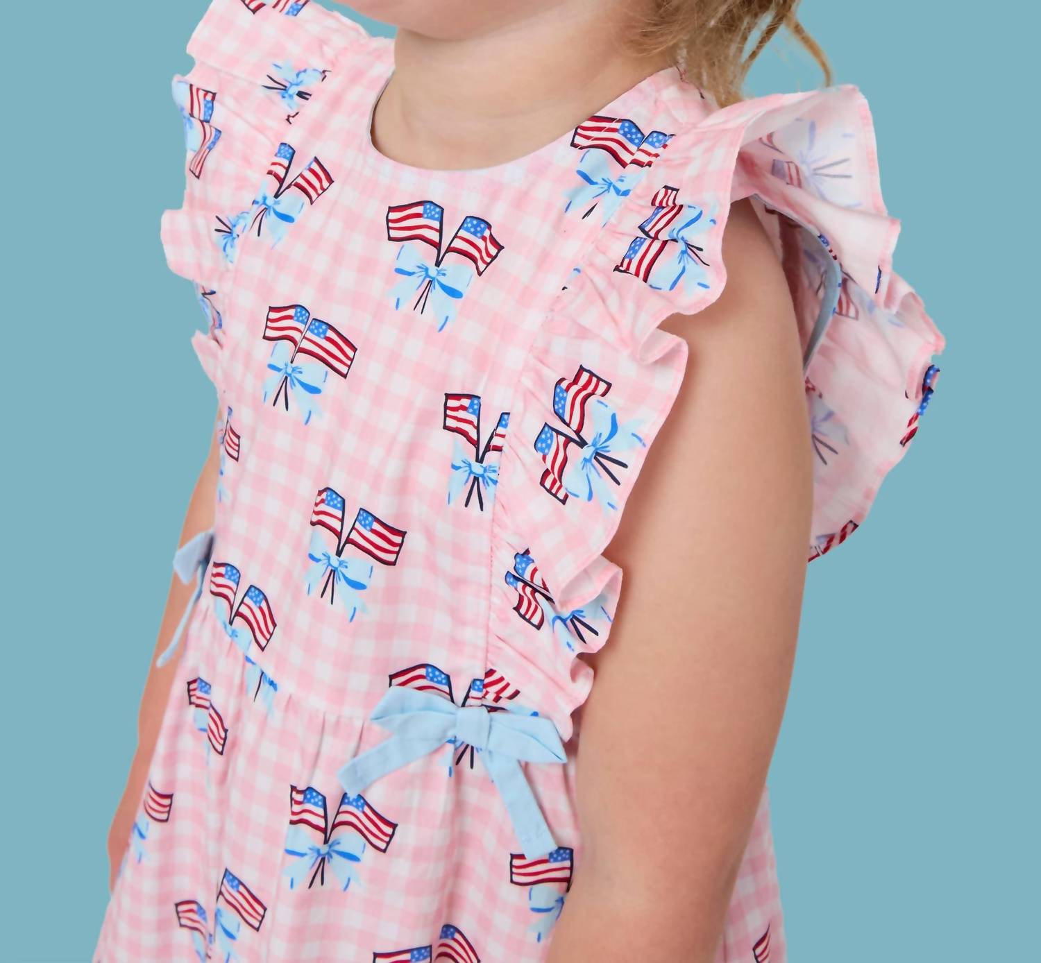 Rufflebutts - Girl's Patriotic Gingham Pinafore Dress