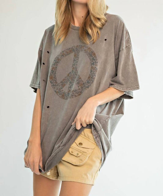 Easel - PEACE SIGN PRINTED WASHED TEE