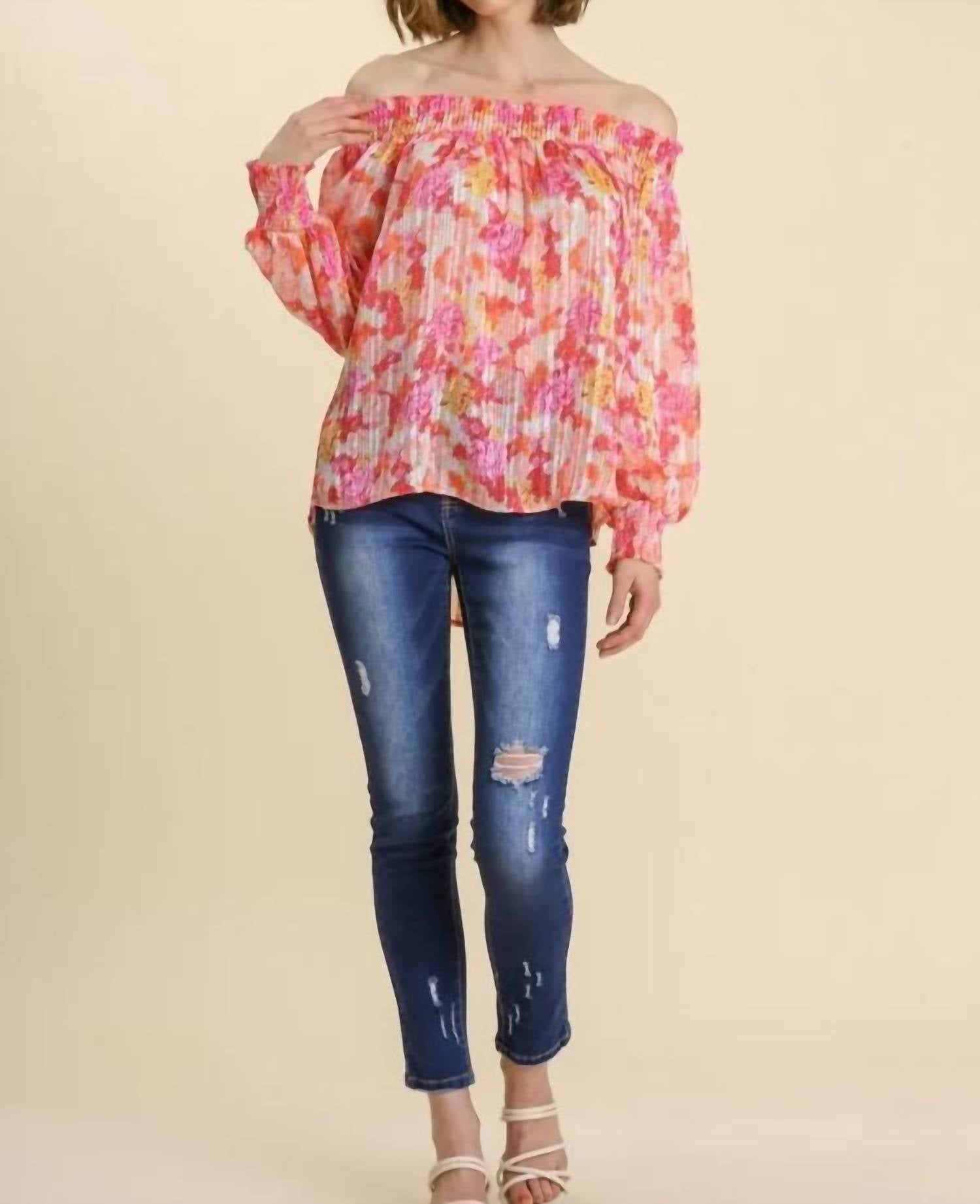 Umgee - Sheer Floral Off The Shoulder Top