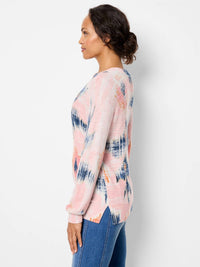 Nic + Zoe - Alivia Abstract Floral Waffle Stitch V-neck Sweater