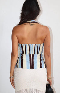 Bailey Rose - Diagonal Stripe Metal Detail Halter Top