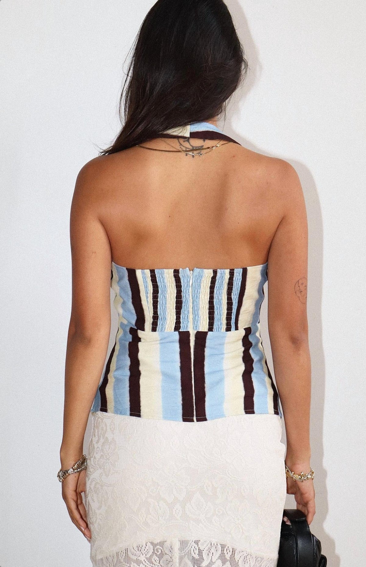 Bailey Rose - Diagonal Stripe Metal Detail Halter Top