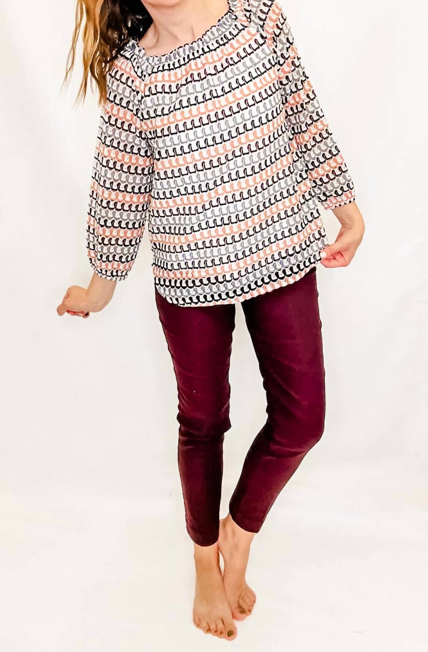 Multiples - Knit Elastic Neck Peasant Top
