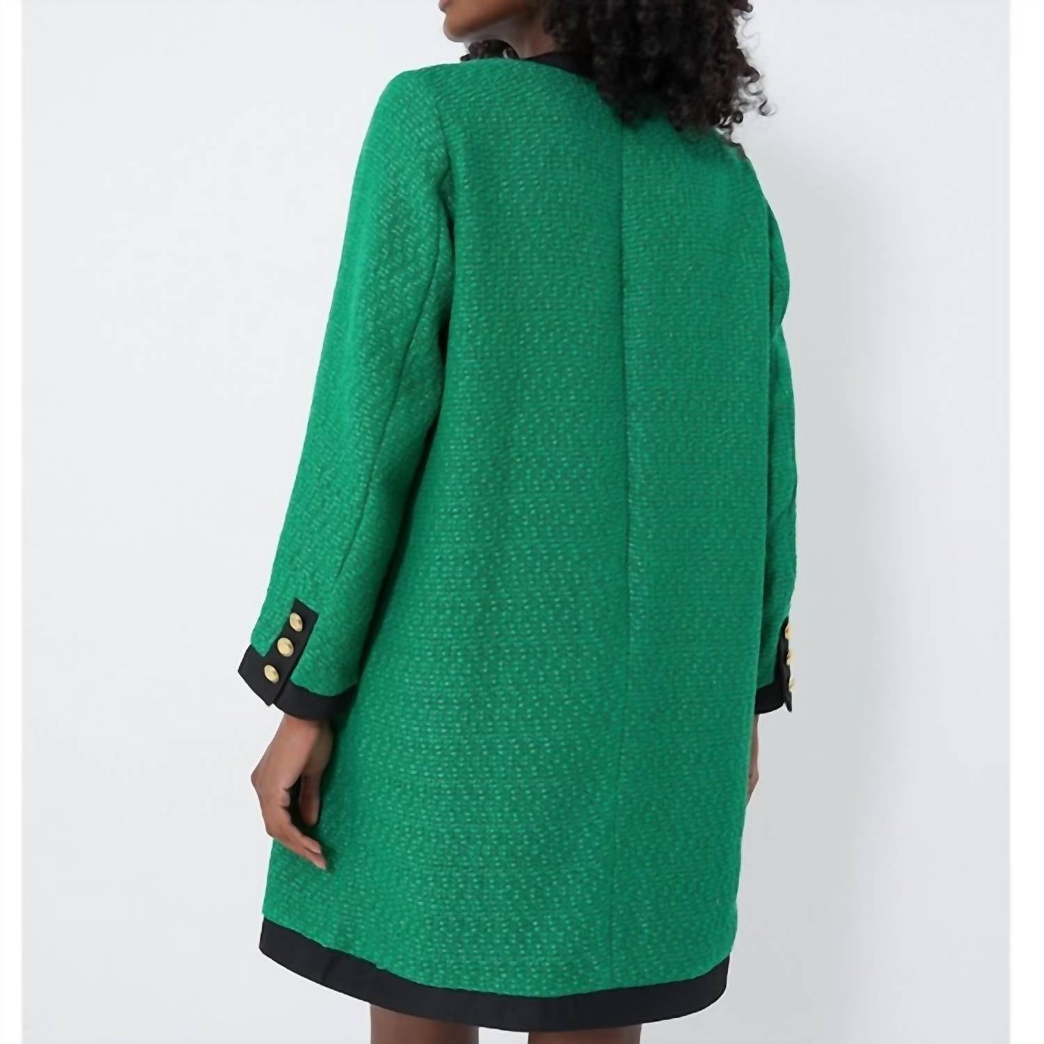 Pomander Place Coco Tweed Bow V-neck Long Sleeve Mini Dress in green - women's dress - alternate view