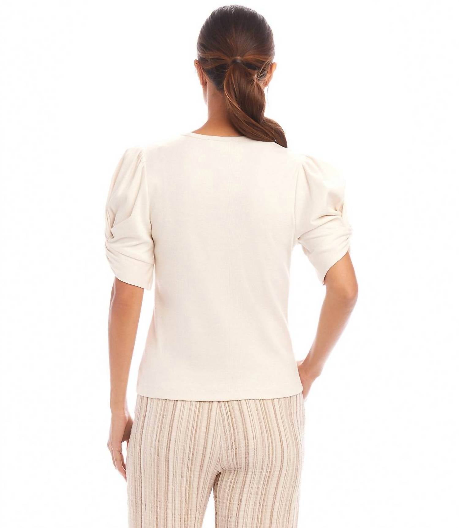 Karen Kane - Ribbed Twist Sleeve V-Neck Top