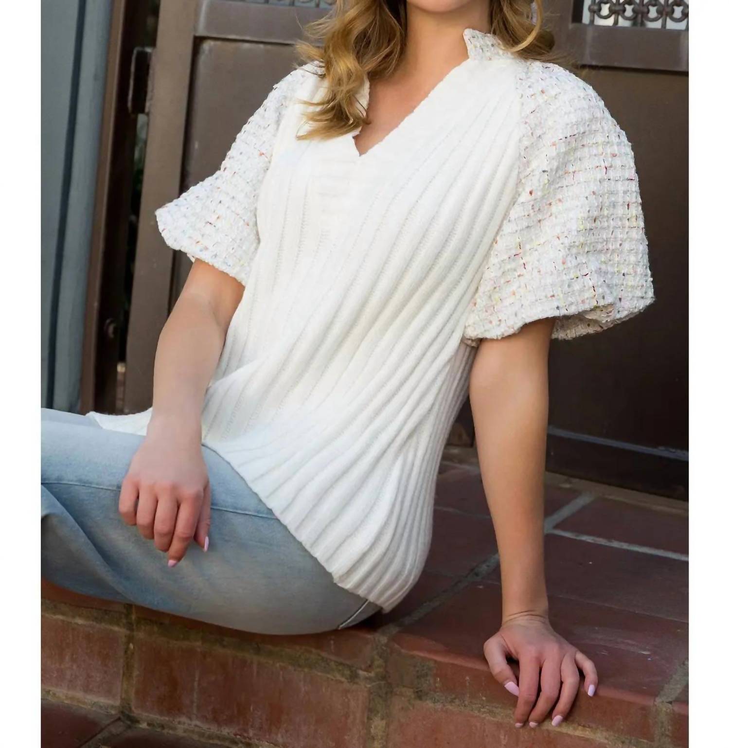 Thml - Tweed Puff Sleeve knit top