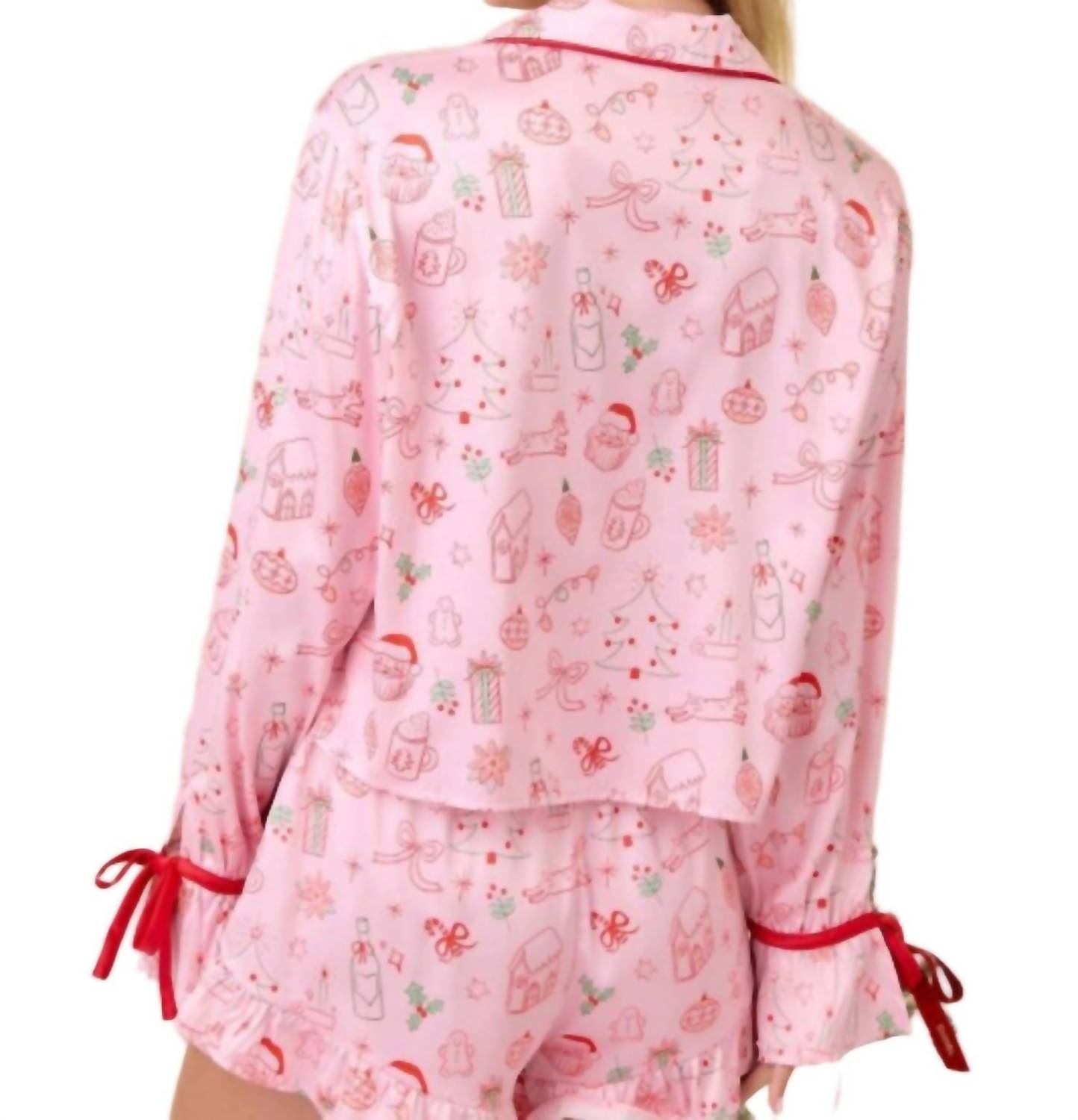 Main Strip Noelle Ruffle Christmas Pajama Set in pink 1 - women's intimate - detail view