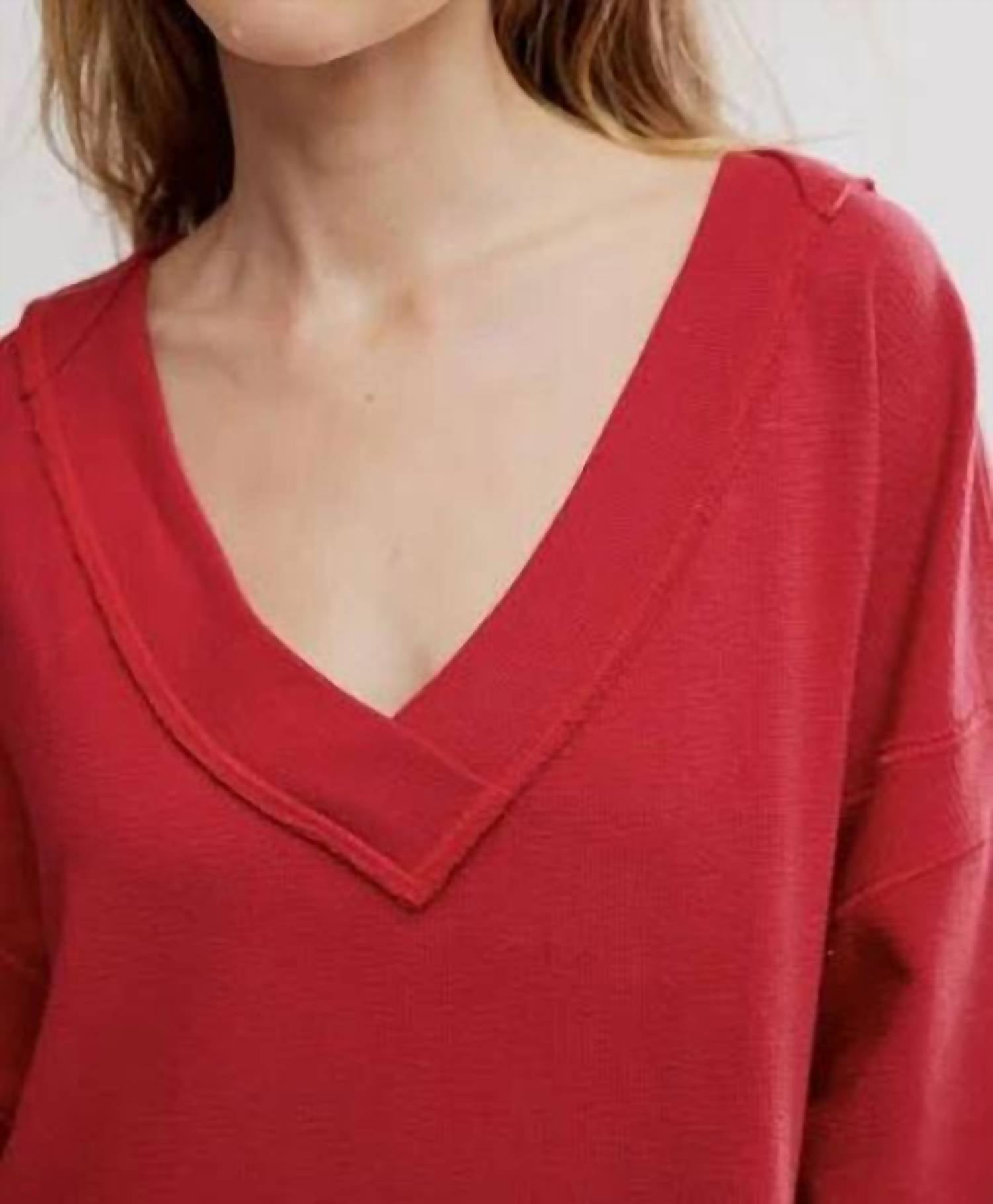 Free People Staycation Pullover Sweatshirt in deep cherry - women's top - view 4