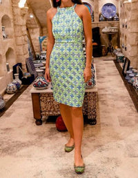 GRETCHEN SCOTT Women's Bougie Dress in whiteblue green - women's dress - detail view