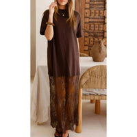 Aapparella - Red Sandalwood Lace Layered Maxi Tee Dress