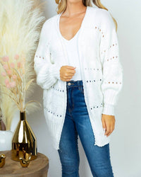 White Birch - Women's Open Front Eyelet Detail Cardigan