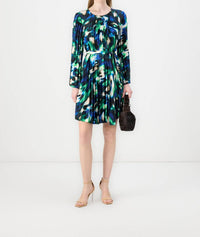 DKNY Pleated A Line Cocktail Dress in blue - women's dress - detail view