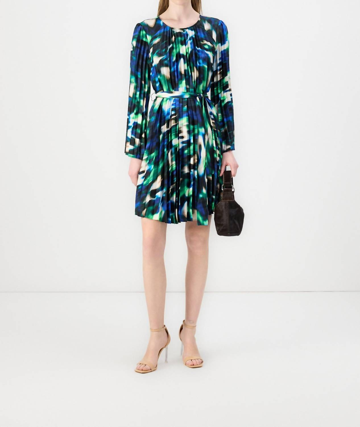 DKNY Pleated A Line Cocktail Dress in blue - women's dress - detail view