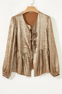 Shop Lala Loo Women's Tie Front Babydoll Blouse Top in gold - women's blouse
