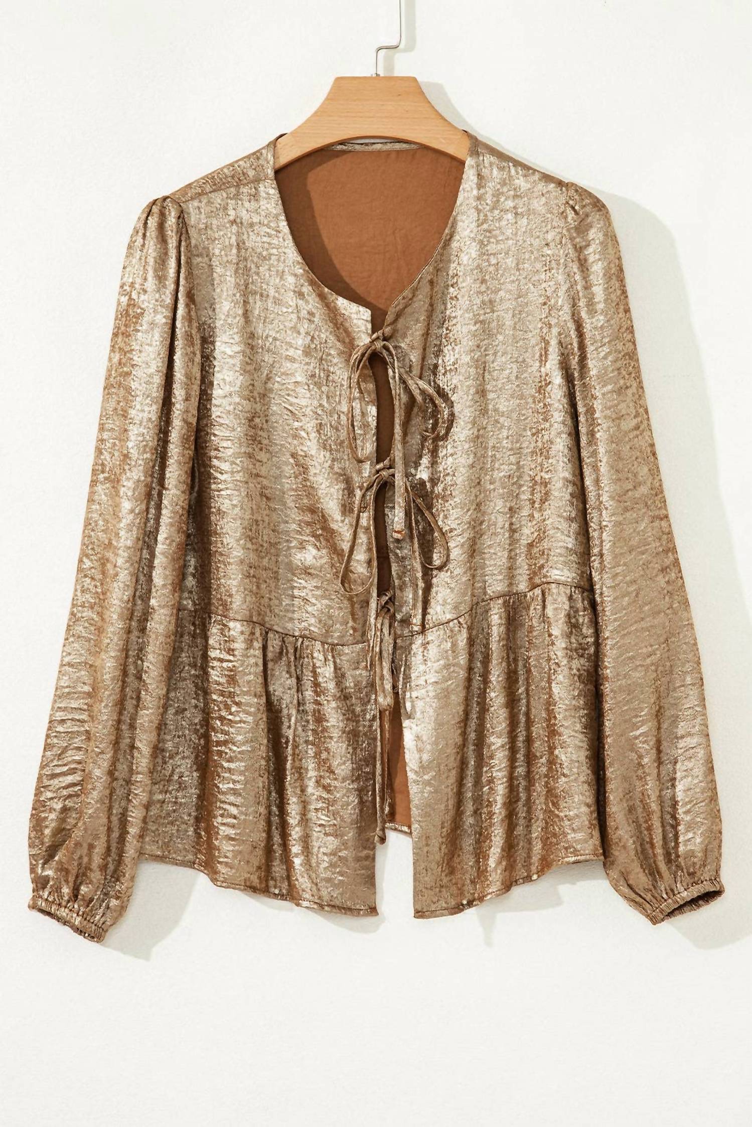 Shop Lala Loo Women's Tie Front Babydoll Blouse Top in gold - women's blouse