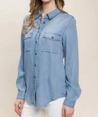 Love Tree - Scooped Hem Button Up Denim Shirt