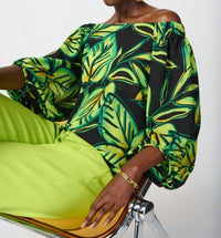 Joseph Ribkoff Lilibeth Leaf Printed Georgette Off The Shoulder Top in multi - women's blouse - view 4