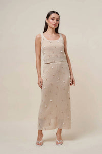 Able - Katherine Seashell Embellished Crochet Knit Midi Skirt & Tank Set
