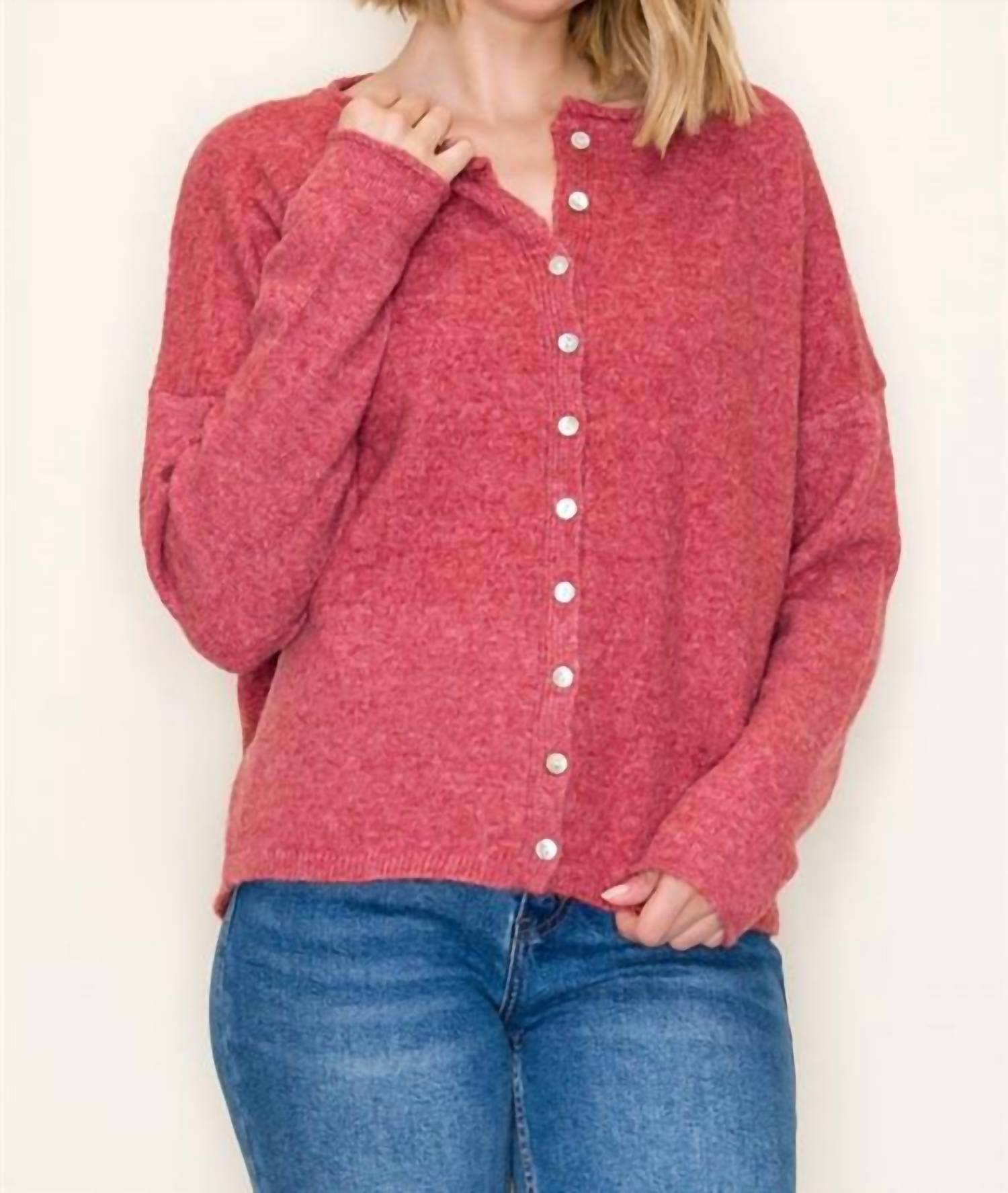 STACCATO Boswell Long Sleeves Cardigan in berry - women's cardigan