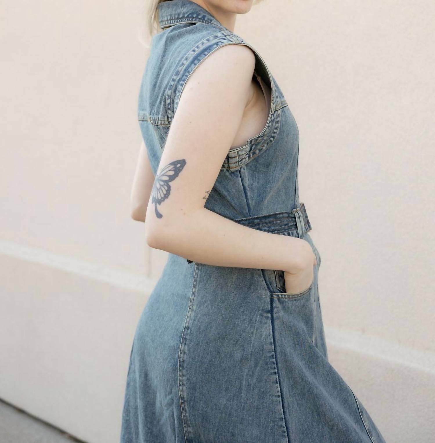 ELAN Denim Midi Dress in blue - women's dress - detail view