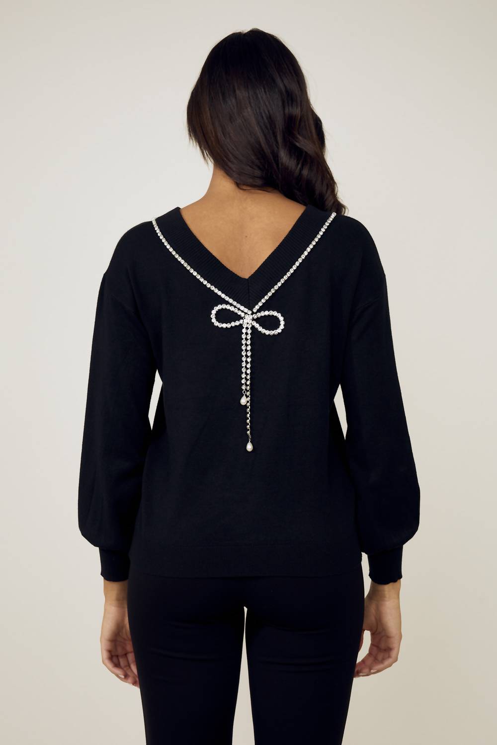 Frank Lyman - V-neck Jewel Embellished Sweater