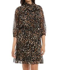 London Times - Leaf Printed Lurex Dress