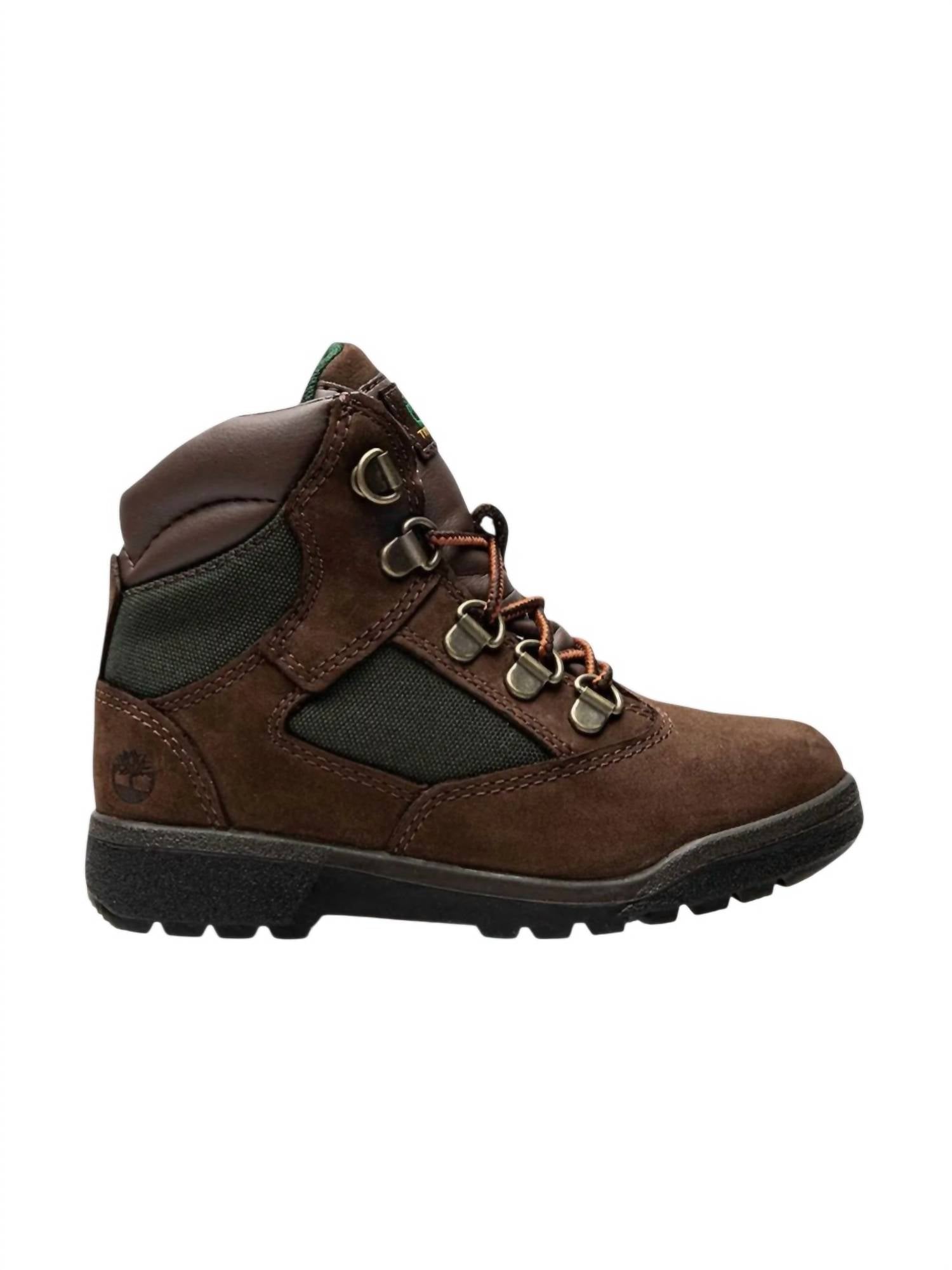 Timberland Boys Field Round Toe Leather Boots in brown black - kids' boots - detail view