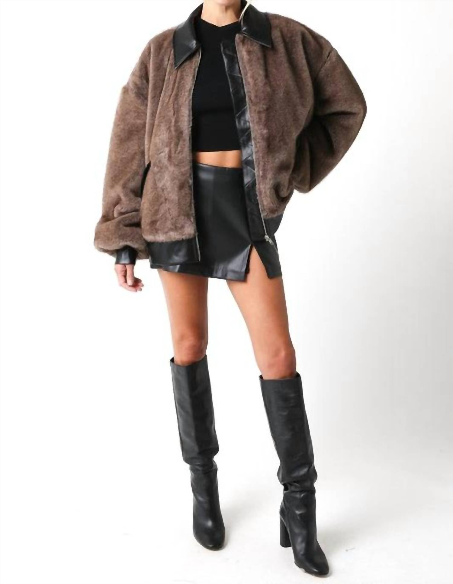 Olivaceous - Carrie Faux Fur & Leather Jacket