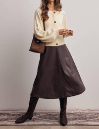 Forte - Faux Leather A-line Midi Skirt