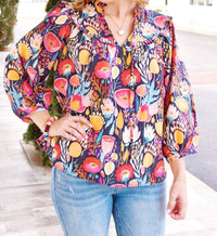 Entro - Bright Floral Fall Blouse