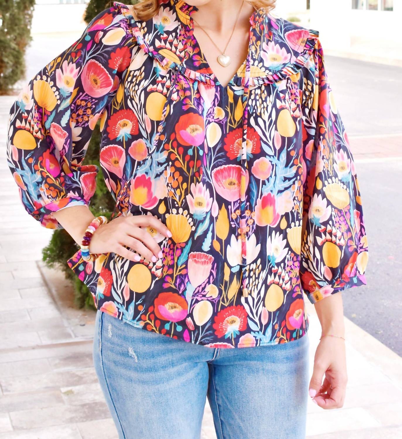 Entro - Bright Floral Fall Blouse