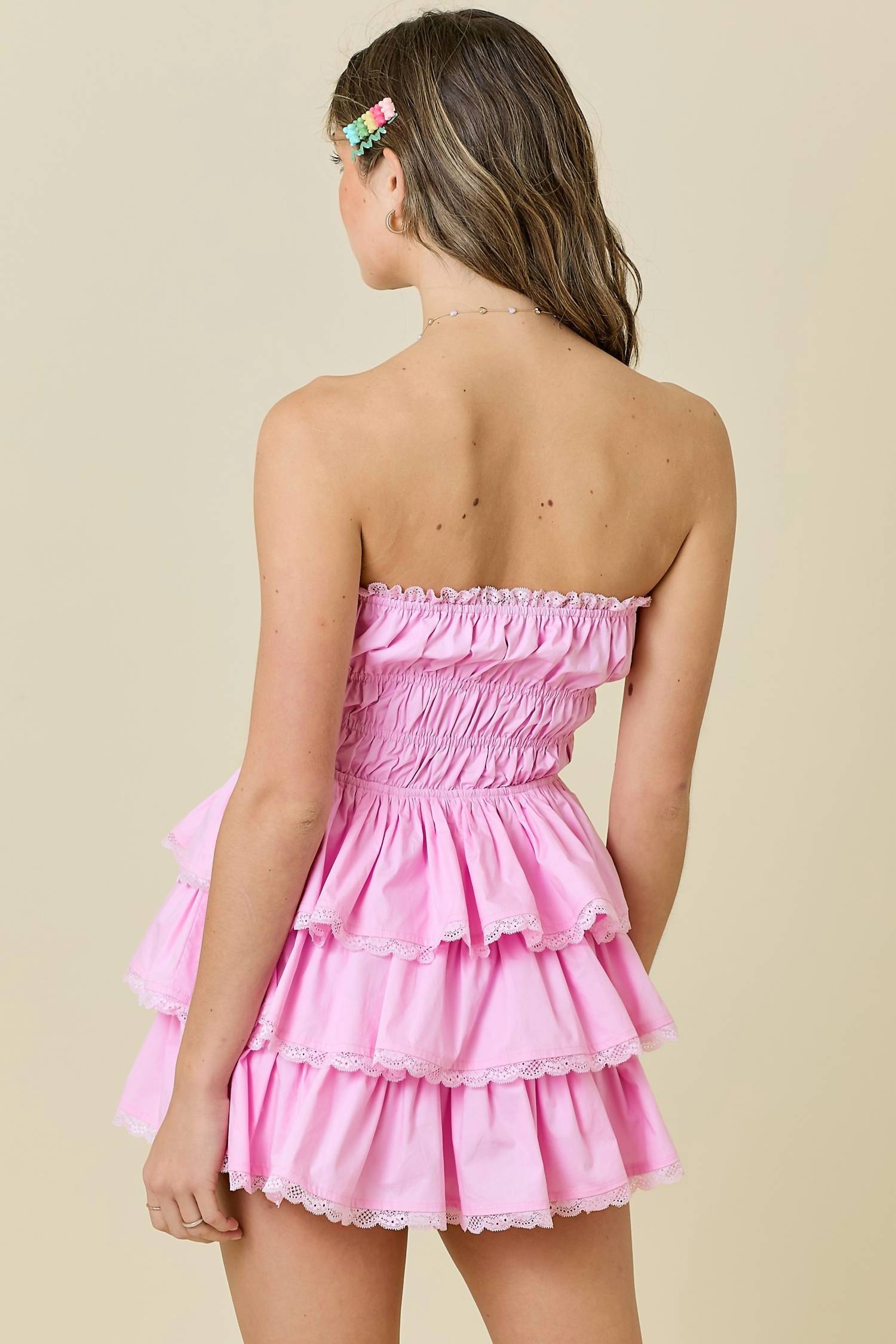 Day + Moon - Strapless tiered lace trim mini