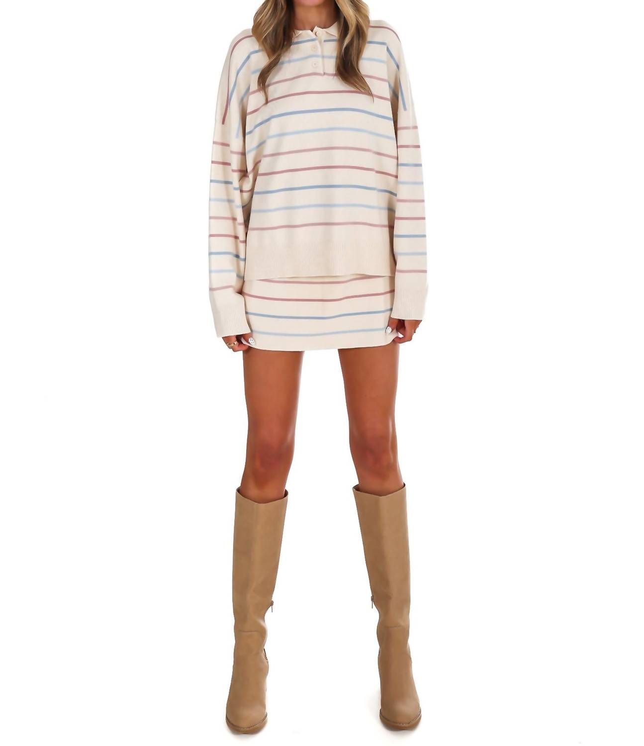 LE LIS Good Fit Stripe Sweater Two Piece Set in cream - women's sleepwear - view 5