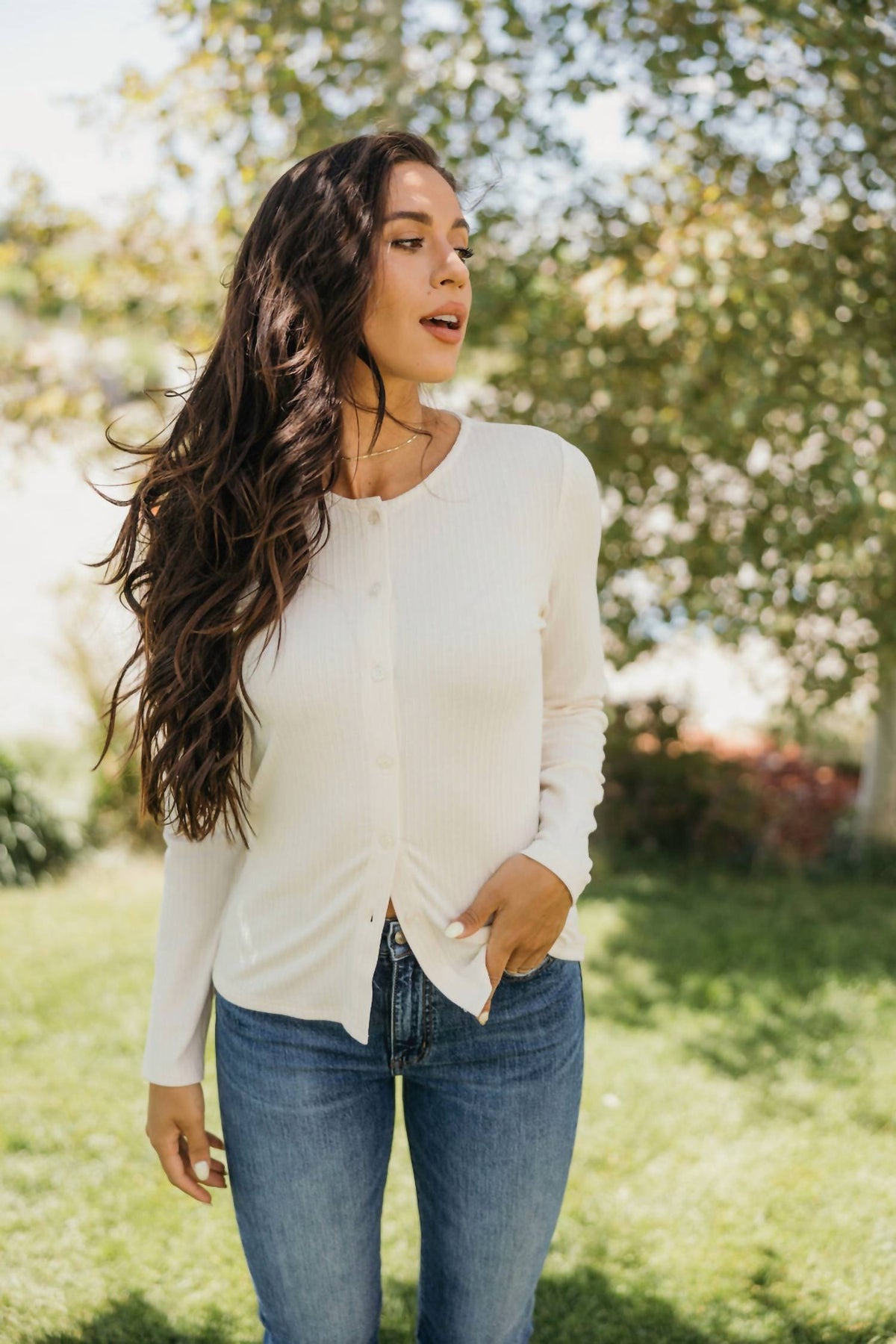 Mikarose - Long Sleeve Pointelle Button Cardigan