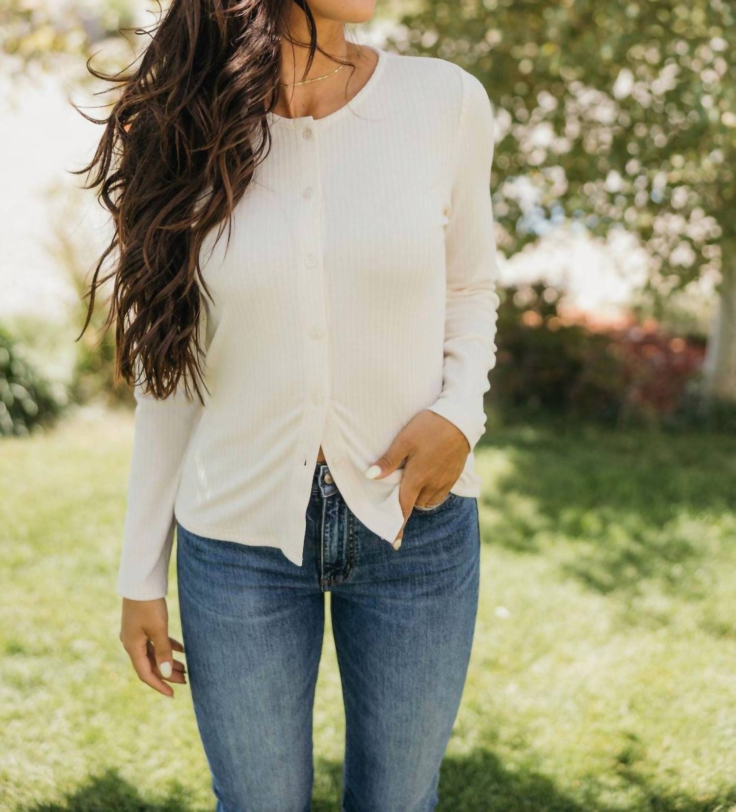 Mikarose - Long Sleeve Pointelle Button Cardigan