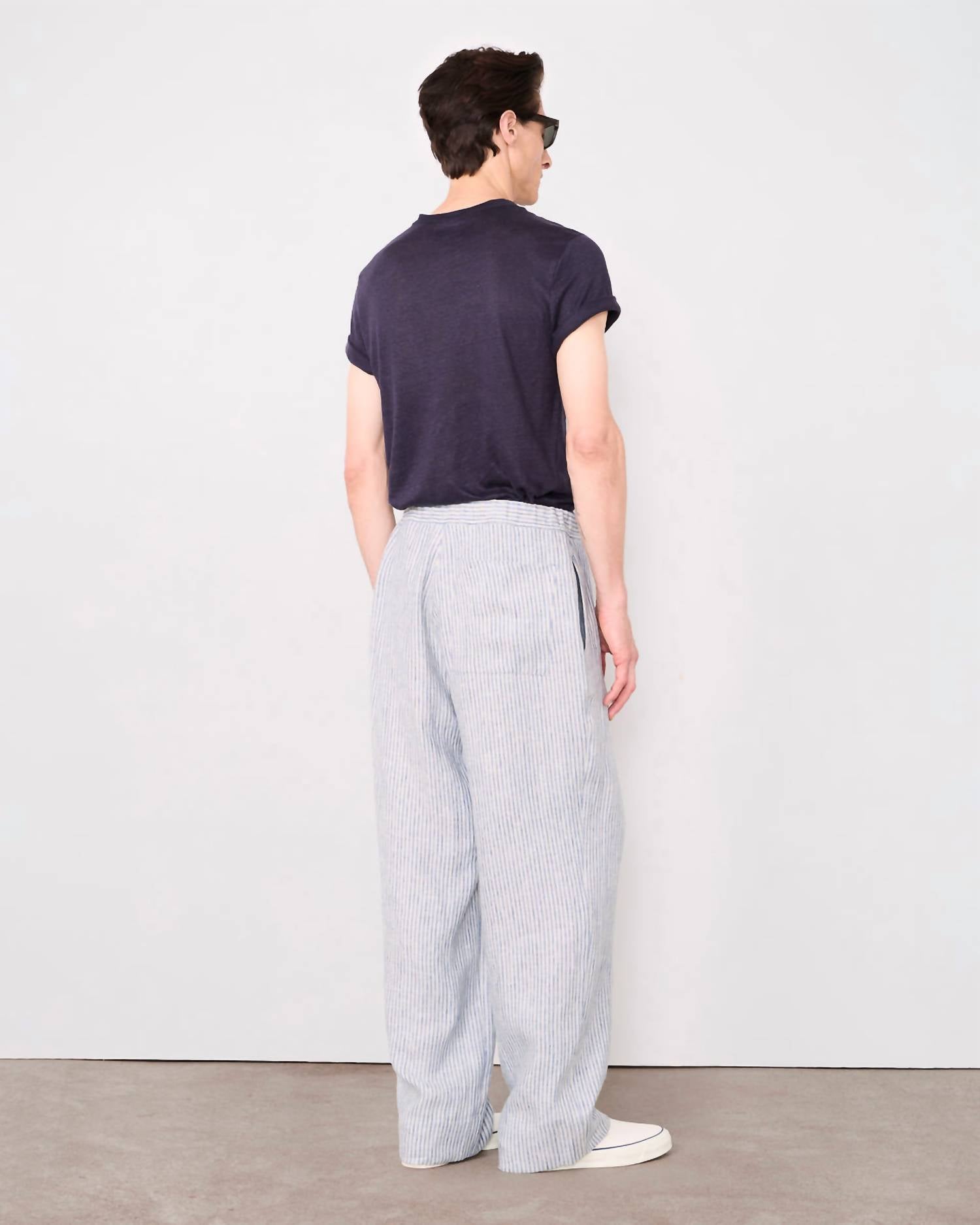 Officine Générale Nilson Striped Chino Pants in ecru mid blue - men's pants - detail view