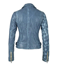 MAURITIUS Women's Sofia Star Rf Leather Jacket in sky blue - women's jacket - detail view