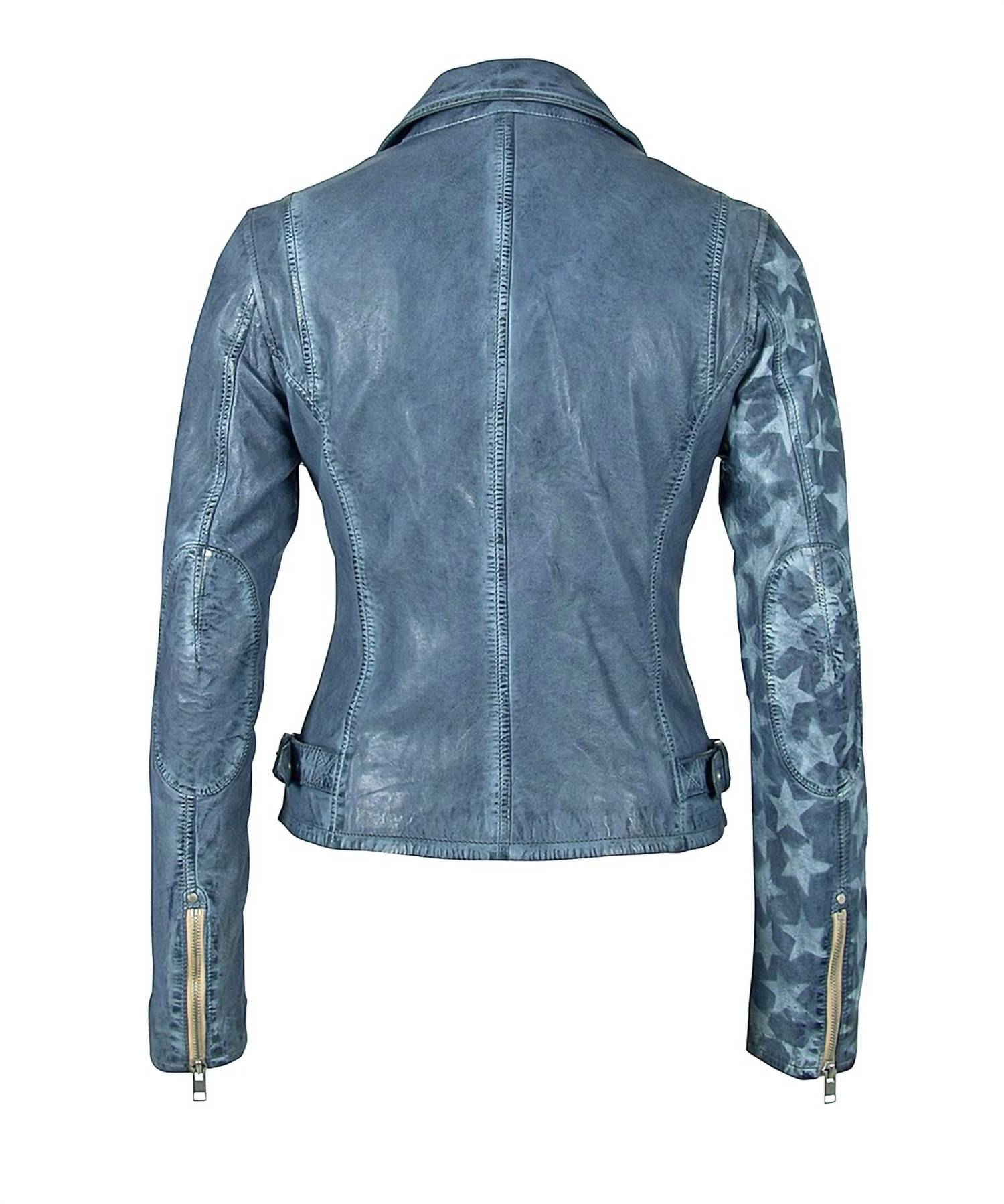 MAURITIUS Women's Sofia Star Rf Leather Jacket in sky blue - women's jacket - detail view