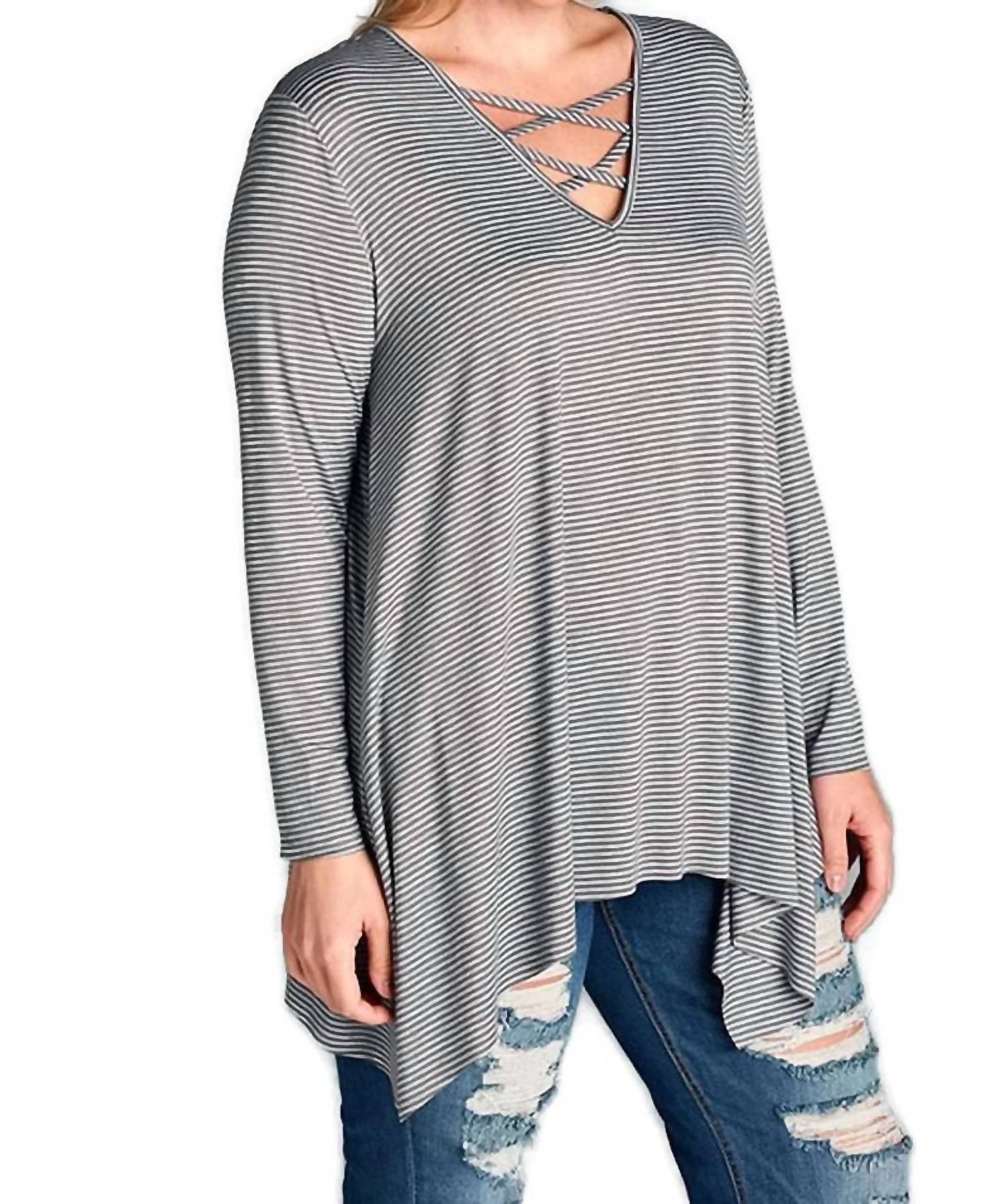 Oddi - Pinstriped Swing Tunic - PLUS