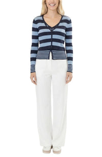 Area Stars Women's Striped Long Sleeve Knit Top in light blue navy - women's cardigan - view 4
