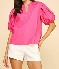 PINCH Puff Sleeve V-neck Glow Blouse in pink - women's blouse