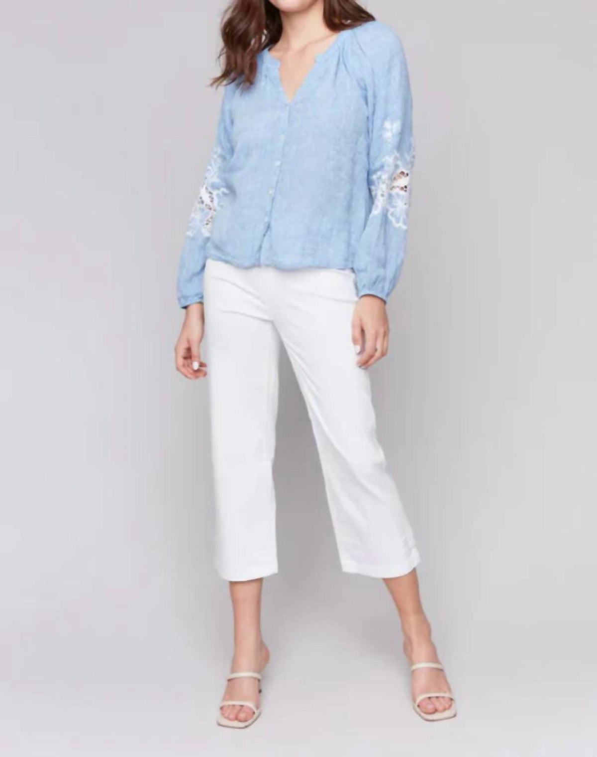 Charlie B - Linen Blend Chambray Blouse