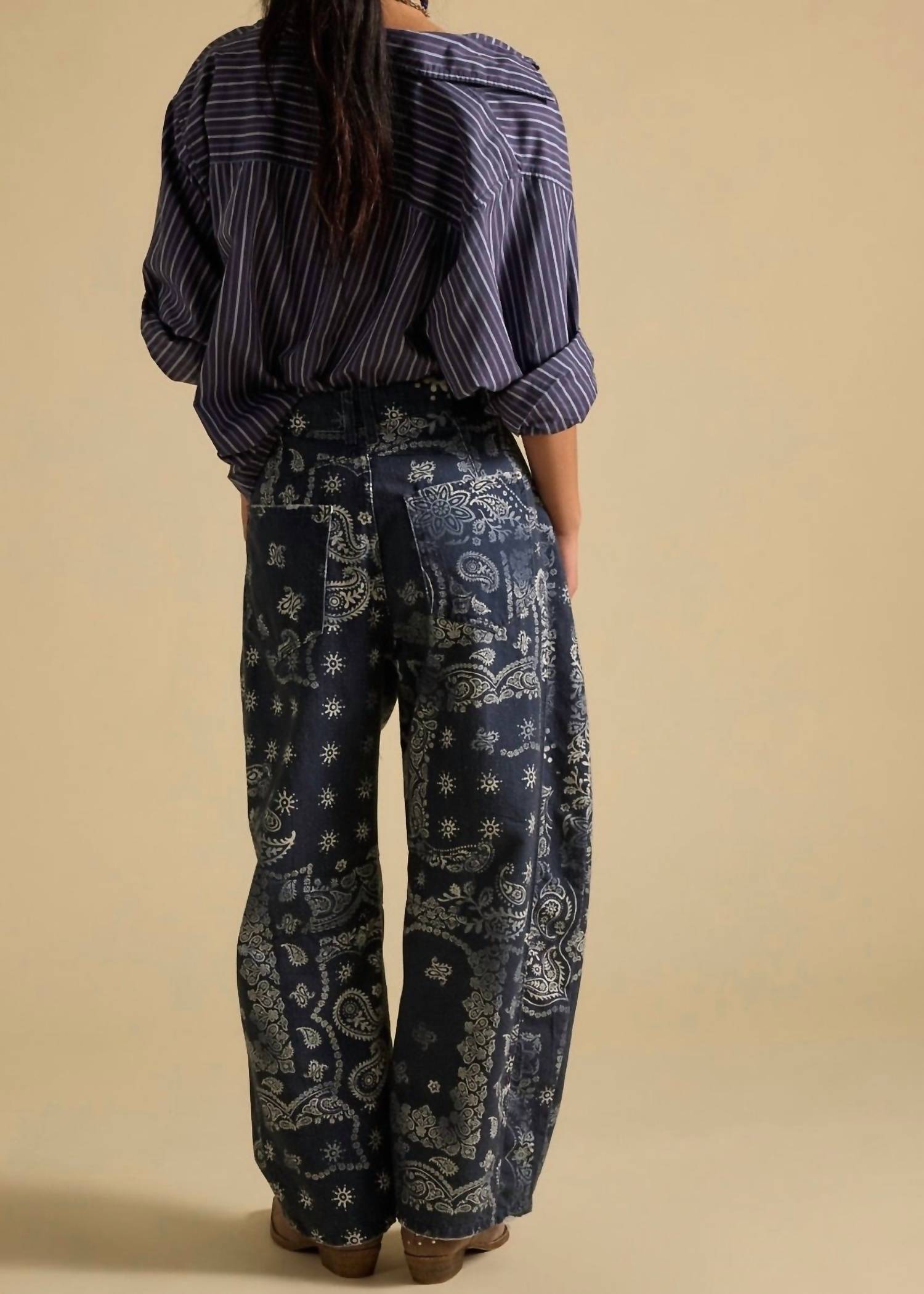 Free People - Good Luck Printed Barrel Jeans