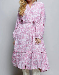 Pol - Vintage Inspired Relaxed Fit Floral Midi Dress With Belt